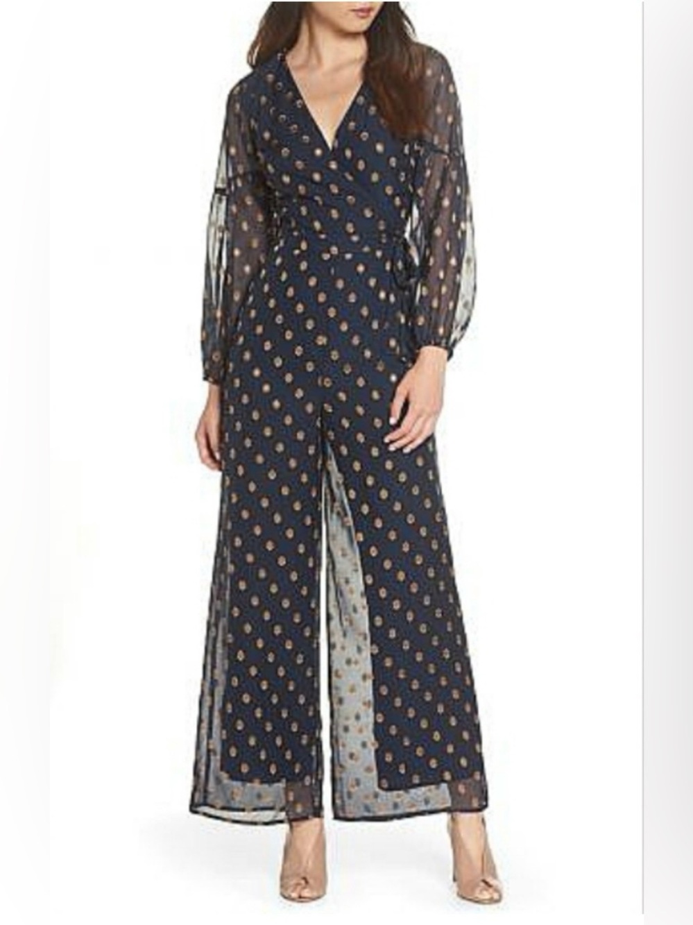 ALI & JAY Anthropologie Cosmic Love Chiffon Jumpsuit with Sheer Sleeves XL